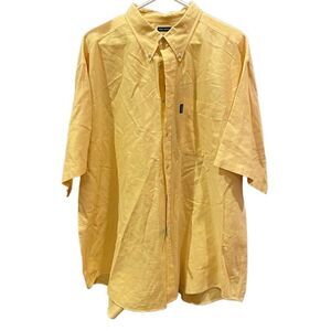 Izod Mens Button Down XL Yellow Linen Blend Short Sleeve Shirt Beach Luau Vacay